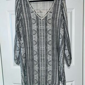 Roxy Women's Boho Long Sleeve Black Printed Dress Size L